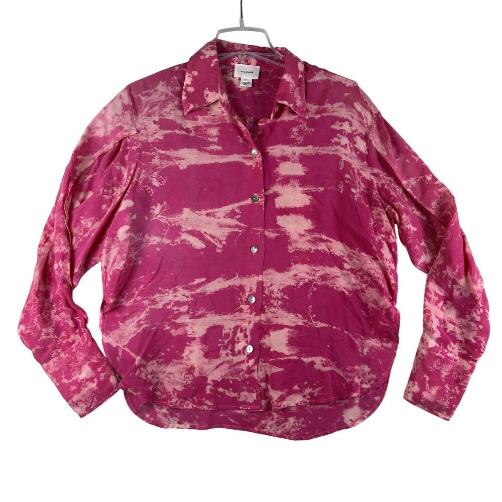 R.G. KANE Shirt Womens Large Pink Cupro Button Up Abstract Long Sleeve Blouse